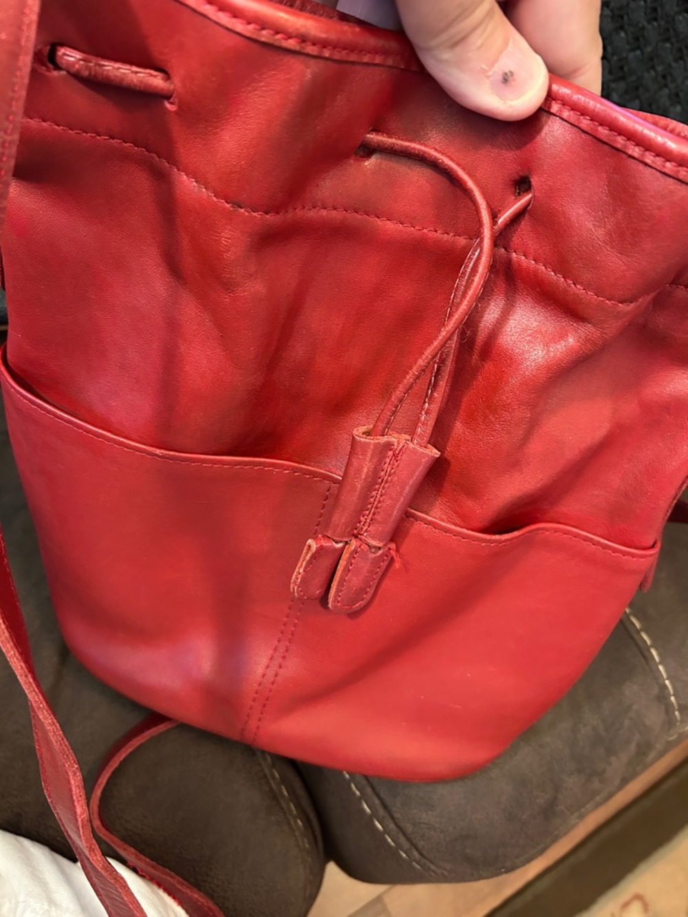 Coach Red Leather Drawstring Crossbody Bucket Bag - Picture 6 of 9